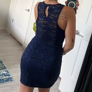 Navy blue floral lace midi dress